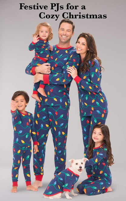 PajamaGram Matching Christmas PJs for Family, Christmas Lights, Womens L / 12-14 Blue