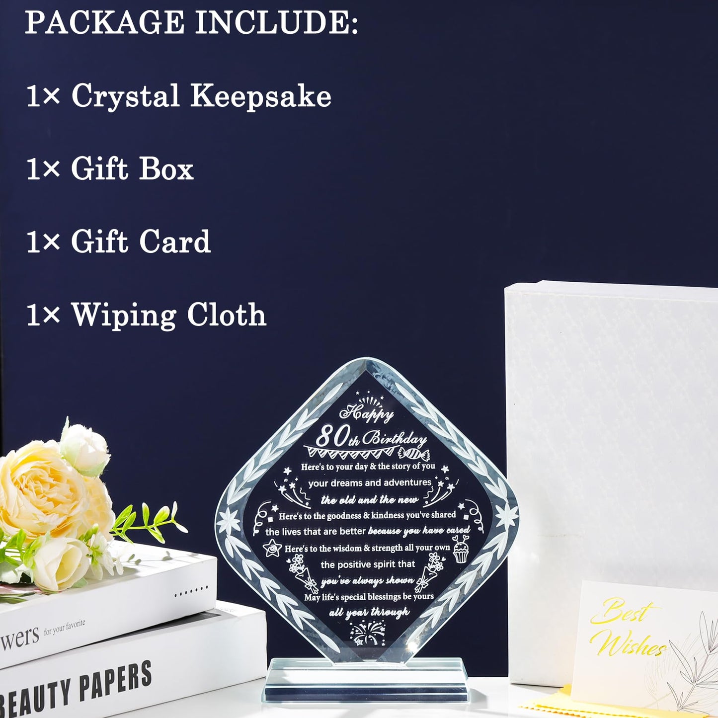 YWHL 80th Birthday Gifts for Women Men Crystal Gift for 80 Year Old Happy 80th Birthday Presents Ideas for Mom Grandma Wife