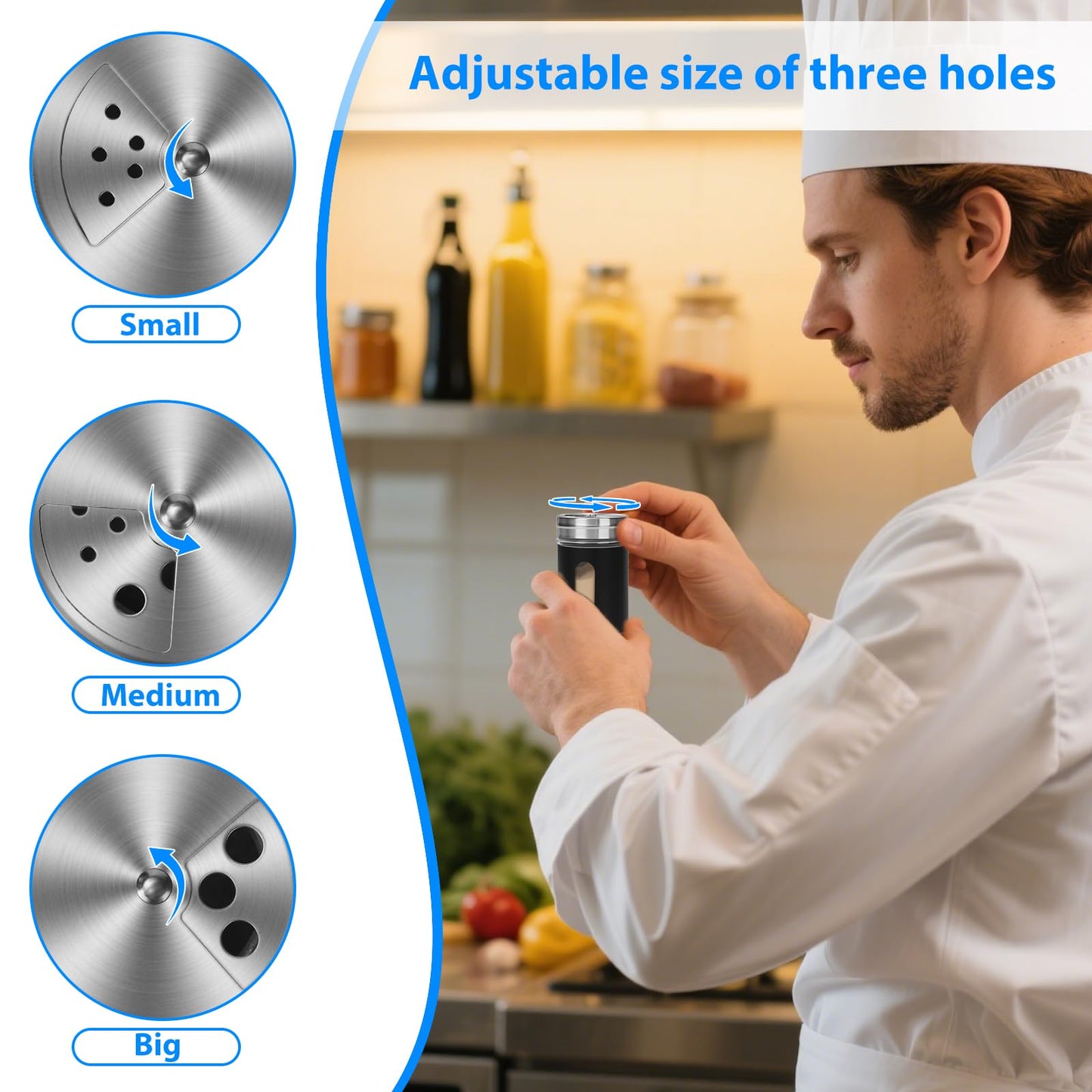 Glass Salt and Pepper Shaker Set with Seasoning Rack, Spice Rack, Adjustable Pour Hole Stainless Steel Lid, 2.8 oz, Spice Dispenser for Salt, Pepper, Spice Preservation (black)