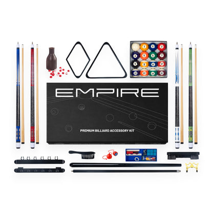 Empire USA - Pool Table Accessories Set 32 Piece, Billiard Kit with Cue Sticks, Ball Set, Triangle Rack & Cue Rack, Complete Pool Table Accessories Kit for Home Game Room