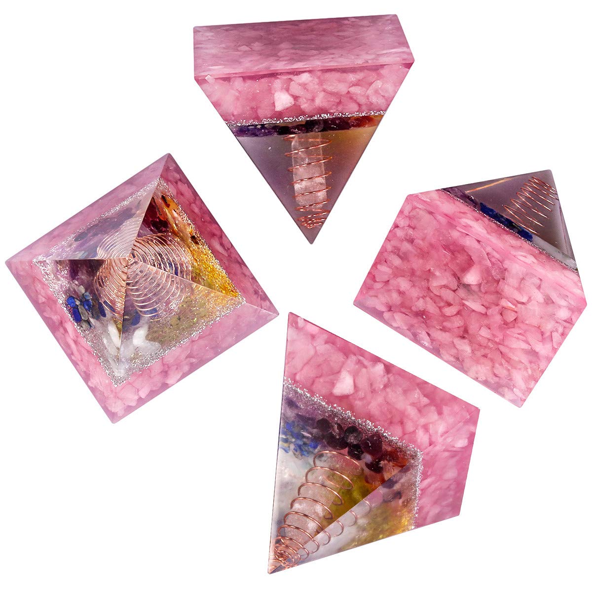 mookaitedecor Rose Quartz Crystal Healing Set of 3, Stone Orgone Pyramid & Stone Pendant & Bracelet Kits for Chakra Reiki Meditation Balancing