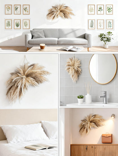 Fluffy Boho Wall Decor - DIY Pampas Grass Kits,Need to Assemble,Decorative Pampas Cloud,Mirror Decorative,for Entryway Bedroom Living Room Bathroom House Warming Gifts New Home Essential