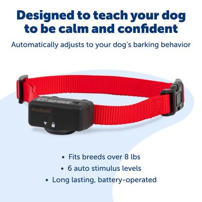 PetSafe Basic Bark Control Collar for Dogs 8 lb. and Up, Anti-Bark Training Device, Breeds, Waterproof, Static Correction, Canine - Automatic Dog Training Collar to Decrease Barking