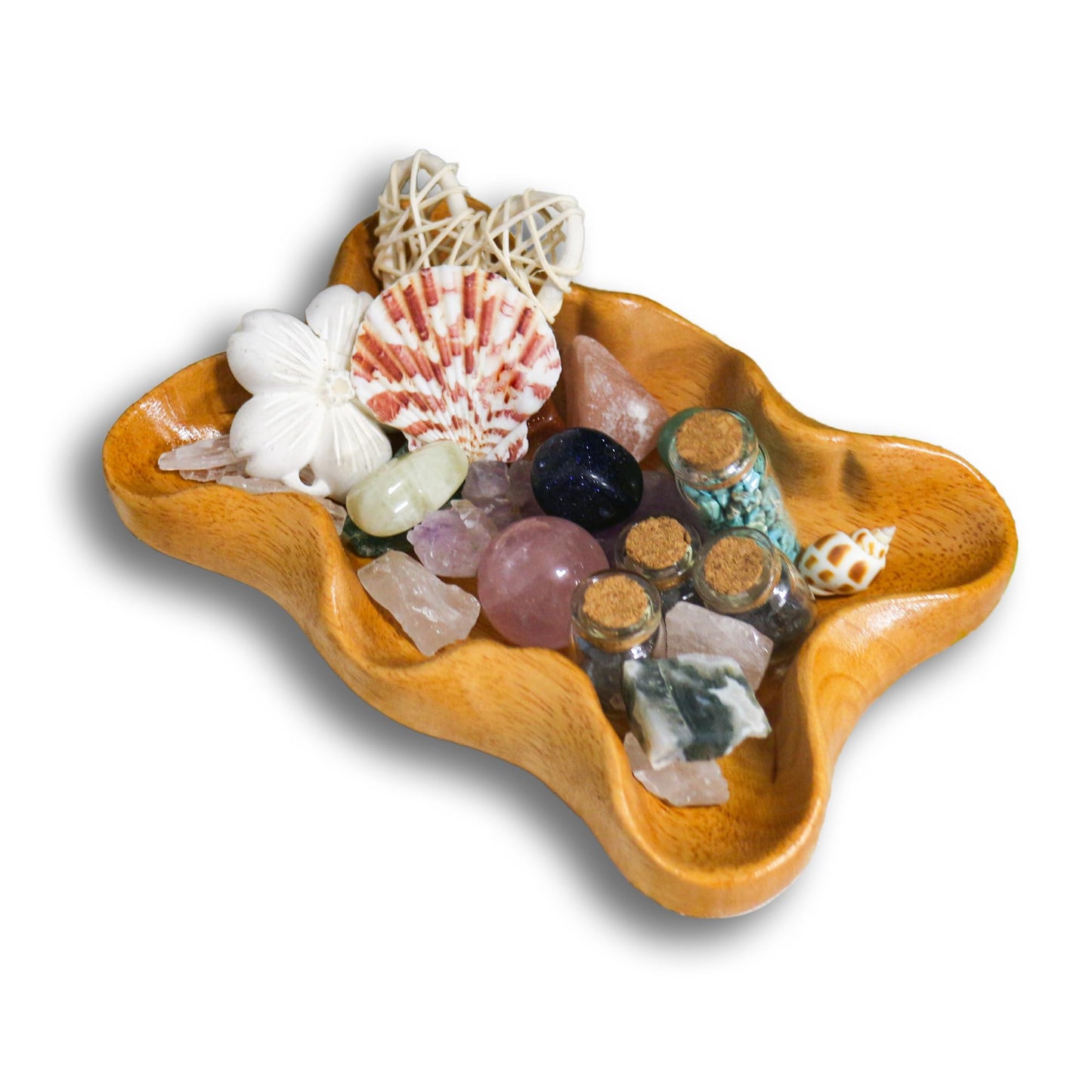 Crystal Tray for Rocks, Gems, and Healing Stones, Wooden Decorative Display Holder, Altar Offering Plate, Zen Decor Tray for Essential Oils