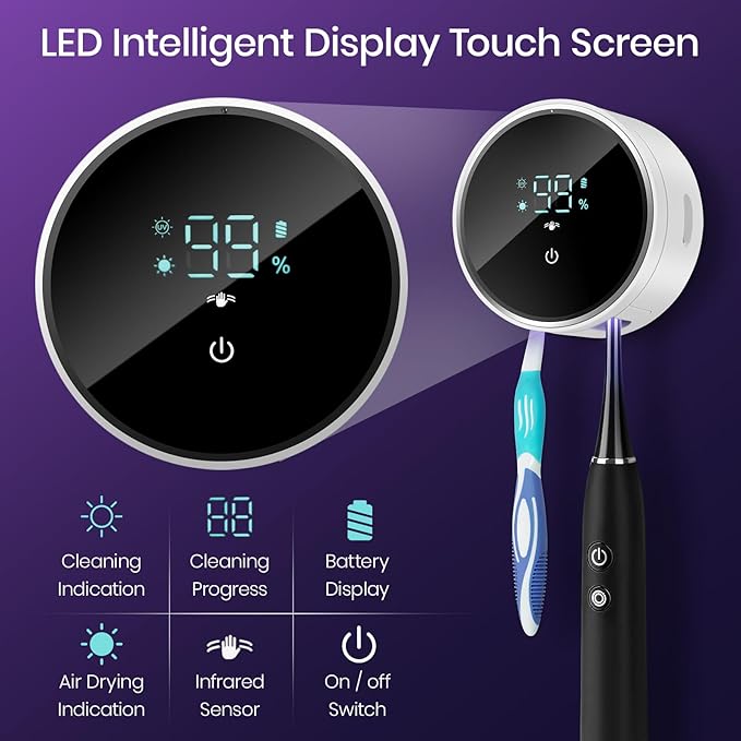 Wall Mounted Toothbrush Holder & Toothbrush Cleaner, Electric Toothbrush Holder