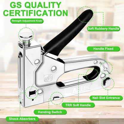 AECCN Staple Gun with 2100 Staples - 3 in 1 Heavy Duty staple Gun Kit with Remover, Durable Stainless Steel Upholstery Stapler for Fixing Material, Decoration DIY, Carpentry, Furniture