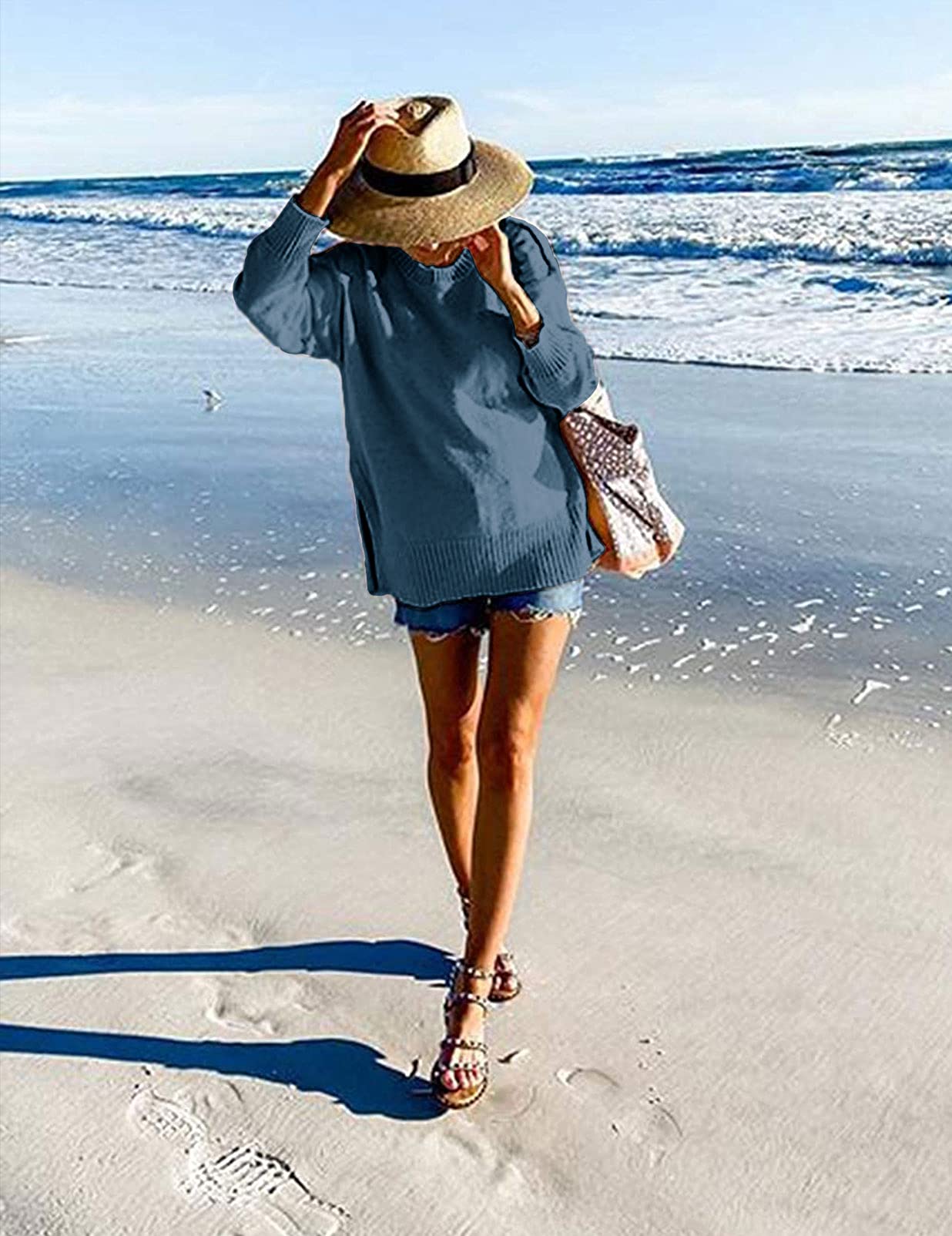 MEROKEETY Women's 2025 Fall Winter Oversized Pullover Sweater Casual Loose Crew Neck Long Sleeve Side Split Jumper Tops