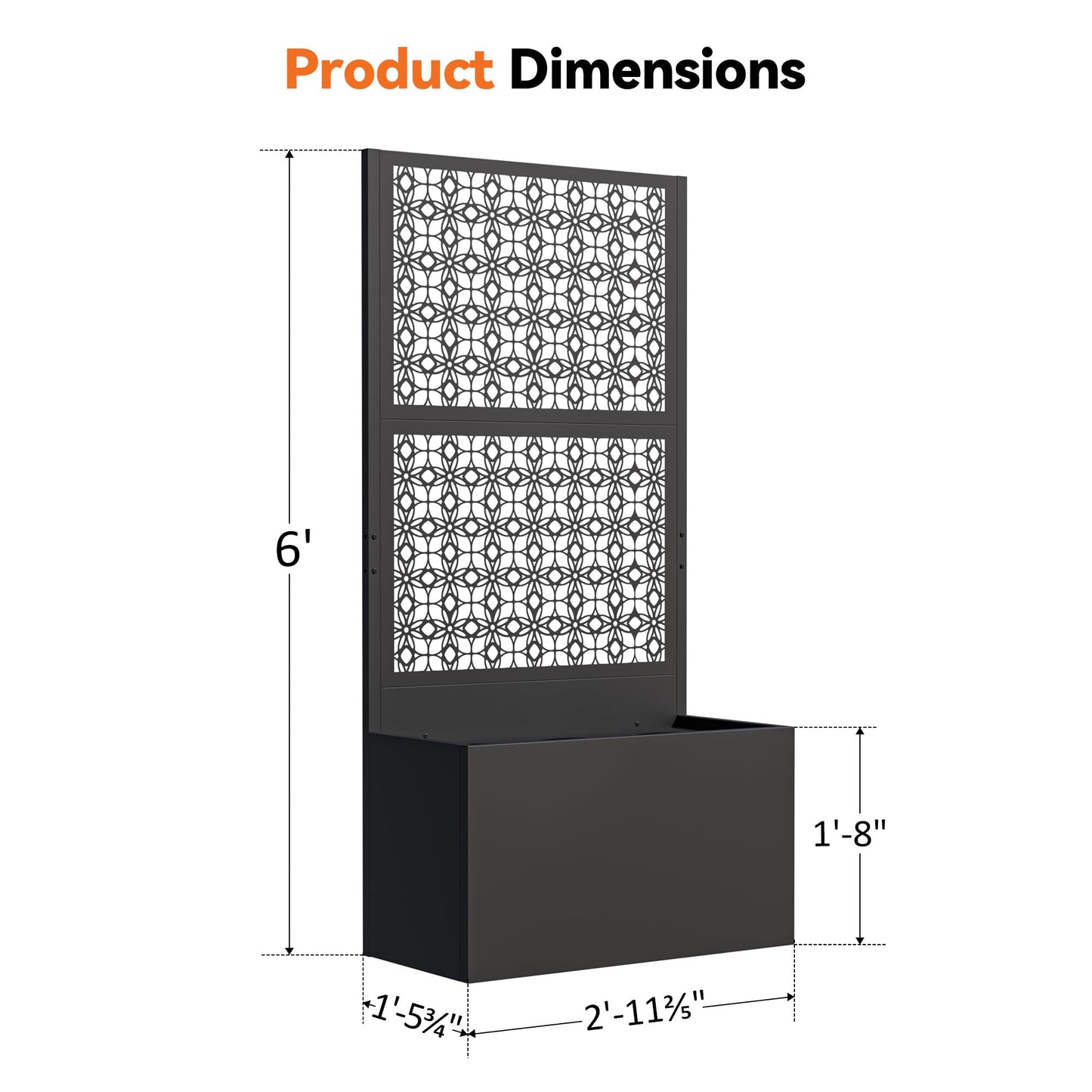 Modern Shade Metal Planter Box with Trellis Privacy Screen, 6x3 FT Large Raised Garden Bed, Multi-Functional Privacy Screen Outdoor with Drainage Holes for Climbing Plants, Petal Weave