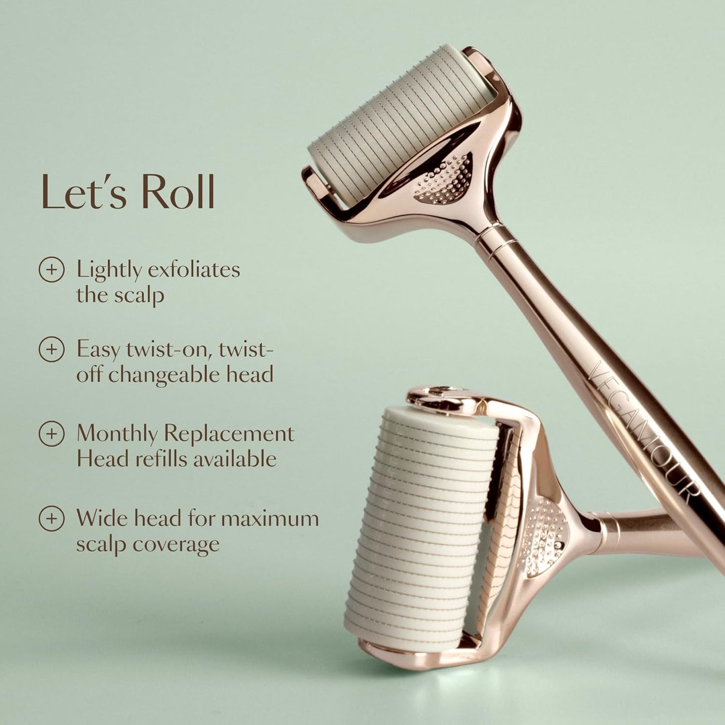VEGAMOUR GRO+ Advanced Dermaroller | 1,200 Microneedle 0.25mm Scalp Tool | Gently Exfoliates the Scalp | Wide Head for Maximum Coverage
