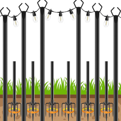 AHRLHR 6 Pack String Light Poles, Outdoor String Light Pole 10 ft Forked Metal Light Pole with Adjustable Outdoor Light Stand, Deck, Backyard, Garden, Wedding, Rustproof and Sturdy with Hooks.