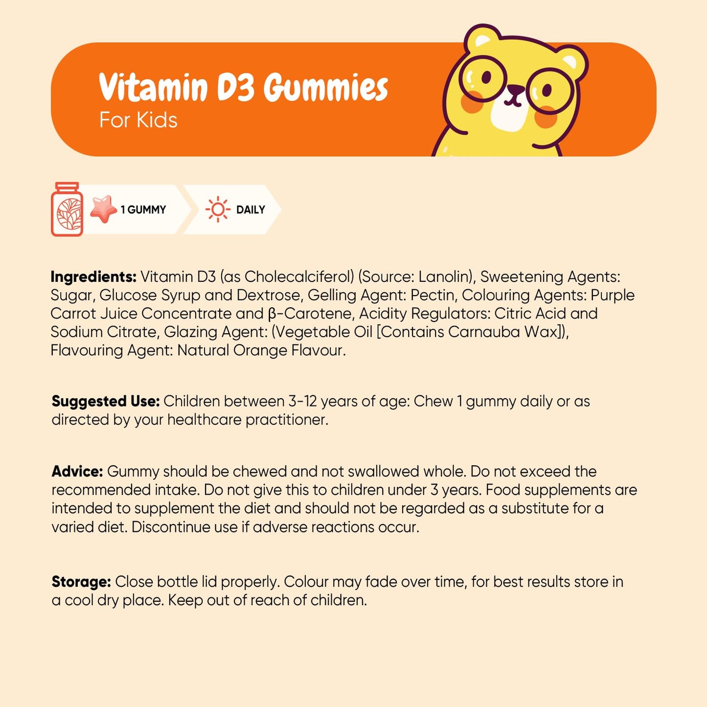 Vitamin D for Kids 1000IU | 120 Tasty Gummies | 4 Months Supply | Natural Orange Flavour | 1 per Day | Vegetarian-Friendly, Non-GMO & Gluten-Free | Easy to Chew | Kids Vitamin D Gummies for 3-12 Years