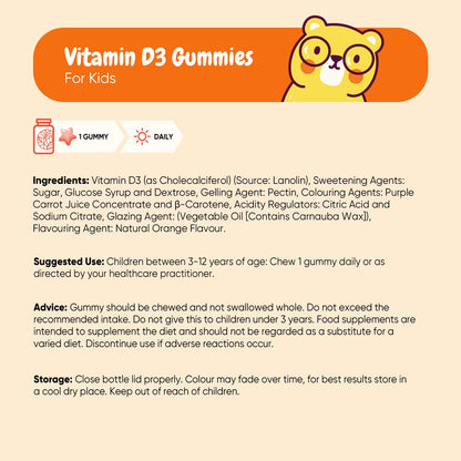 Vitamin D for Kids 1000IU | 120 Tasty Gummies | 4 Months Supply | Natural Orange Flavour | 1 per Day | Vegetarian-Friendly, Non-GMO & Gluten-Free | Easy to Chew | Kids Vitamin D Gummies for 3-12 Years