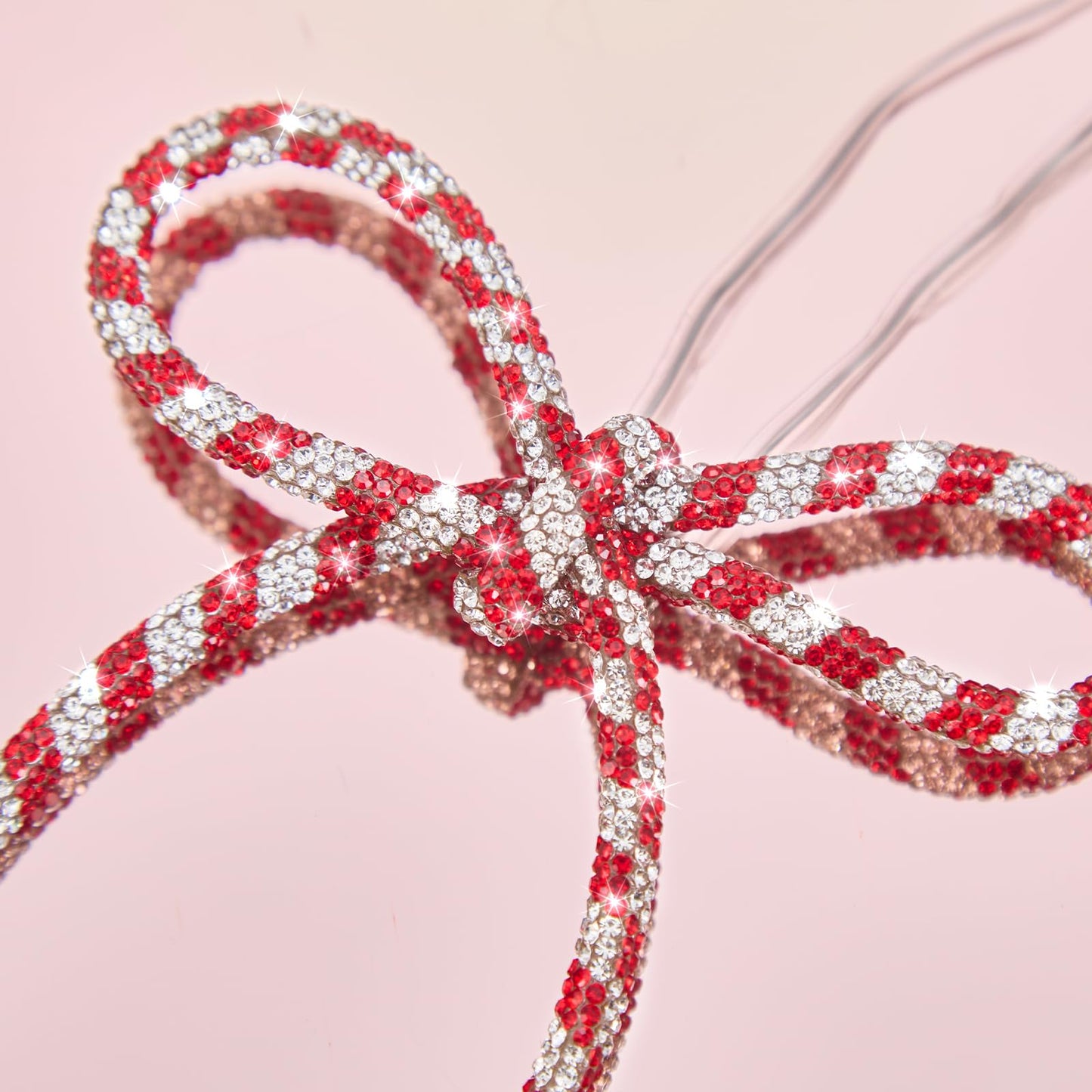 FLAIR GIFTS 6 Pcs 4.3" x 6" 2026 Christmas Bows for Tree Decor, Candy Cane Sparkly Glitter Rhinestone Bow Ornaments with Twist Tie for Xmas Decoration, Wreath, Garland, Gift Wrapping