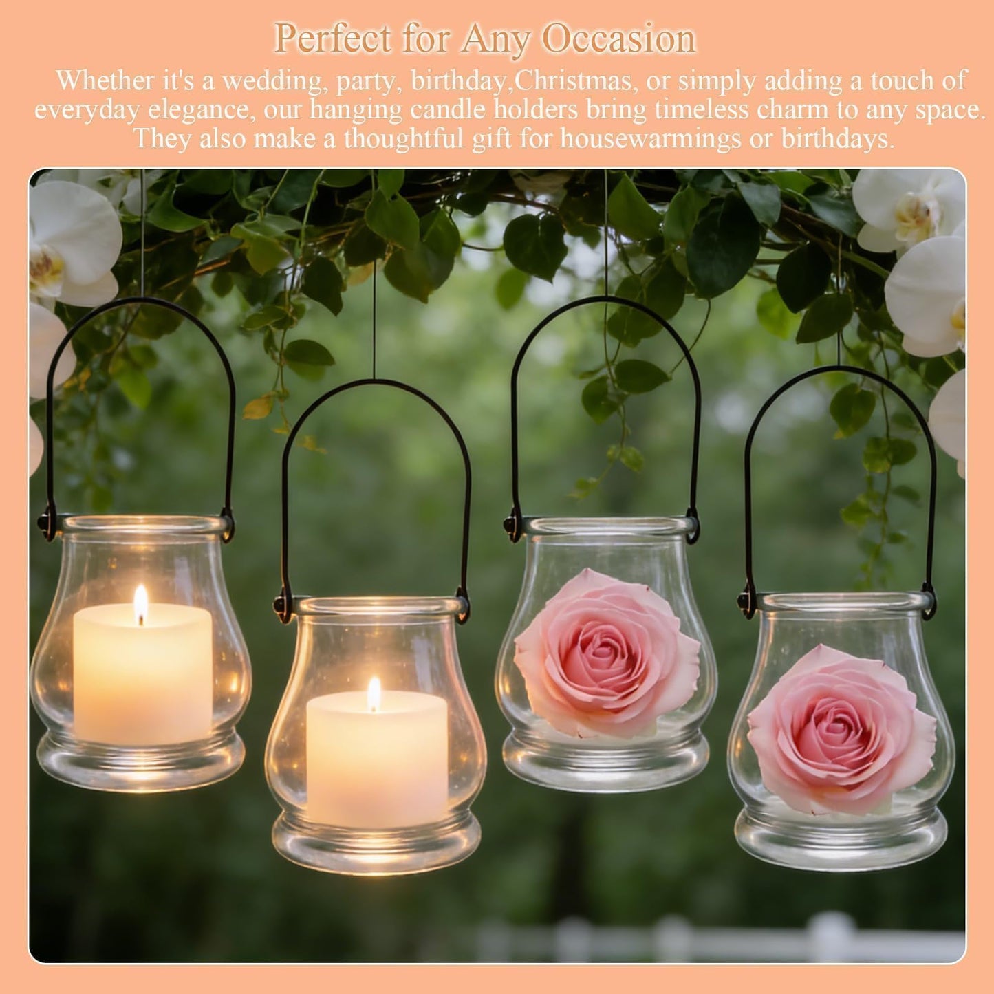 4PCS Hanging Candle Holder for for Wedding Ornaments,Glass Tea Lights Candles Holders,Clear Terrarium Containers Small Glass Globes Ornament Votive Candleholders for Party Celebration Decoration