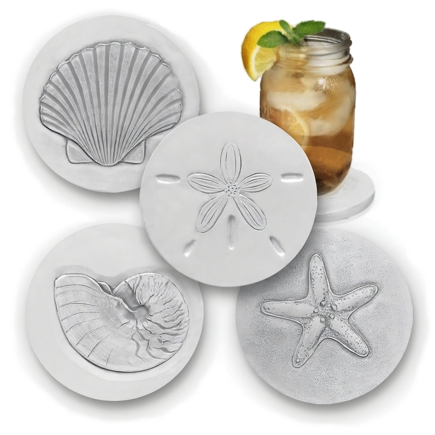 McCarter Coasters Mixed Shells Absorbent Drink Coasters - Handmade Stone Coasters - 4.38 inch Round (4pc) - Made in USA