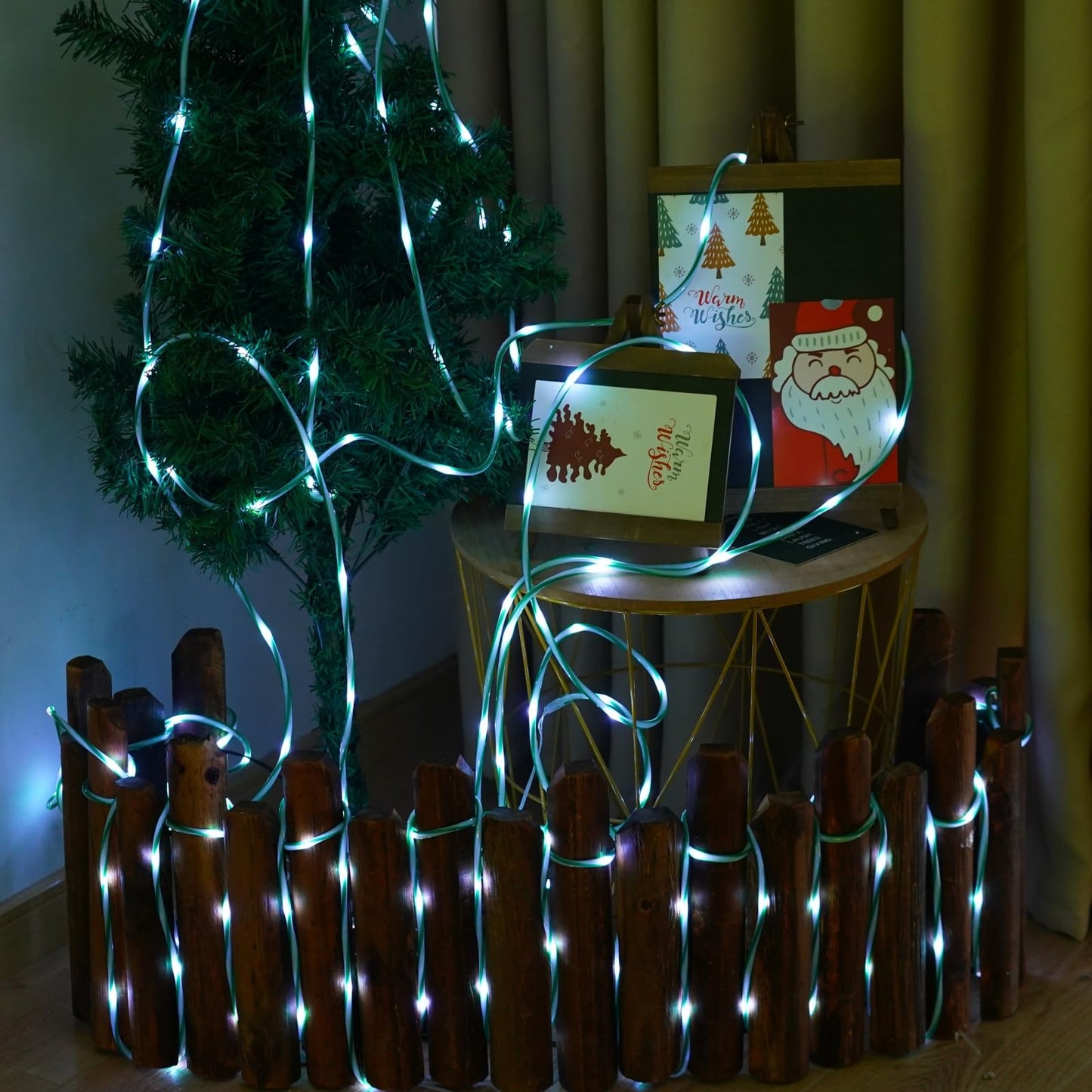 QITONG Solar Christmas Lights Outdoor, 2 Pack Each 33ft 100 LED Green and White Candy Cane Rope Lights, Fairy Lights in Clear Thin Tube with 8 Modes