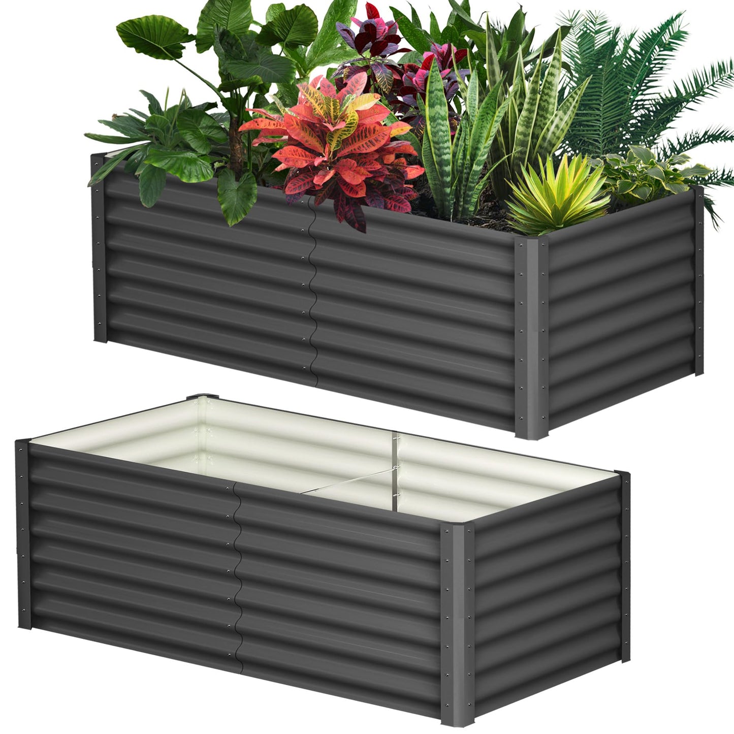 GarveeHome 6 * 3 * 2FT Raised Garden Bed Kit, Galvanized Raised Garden Beds Outdoor for Gardening, Above Planter Boxes, Large Garden Bed for Vegetables, Fruits, Dark Grey, 2 Pcs