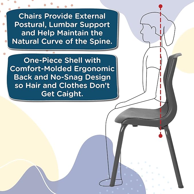Children’s Factory MyPosture Plus 8" Chair, 2 Pack, Stackable Ergonomic Seating