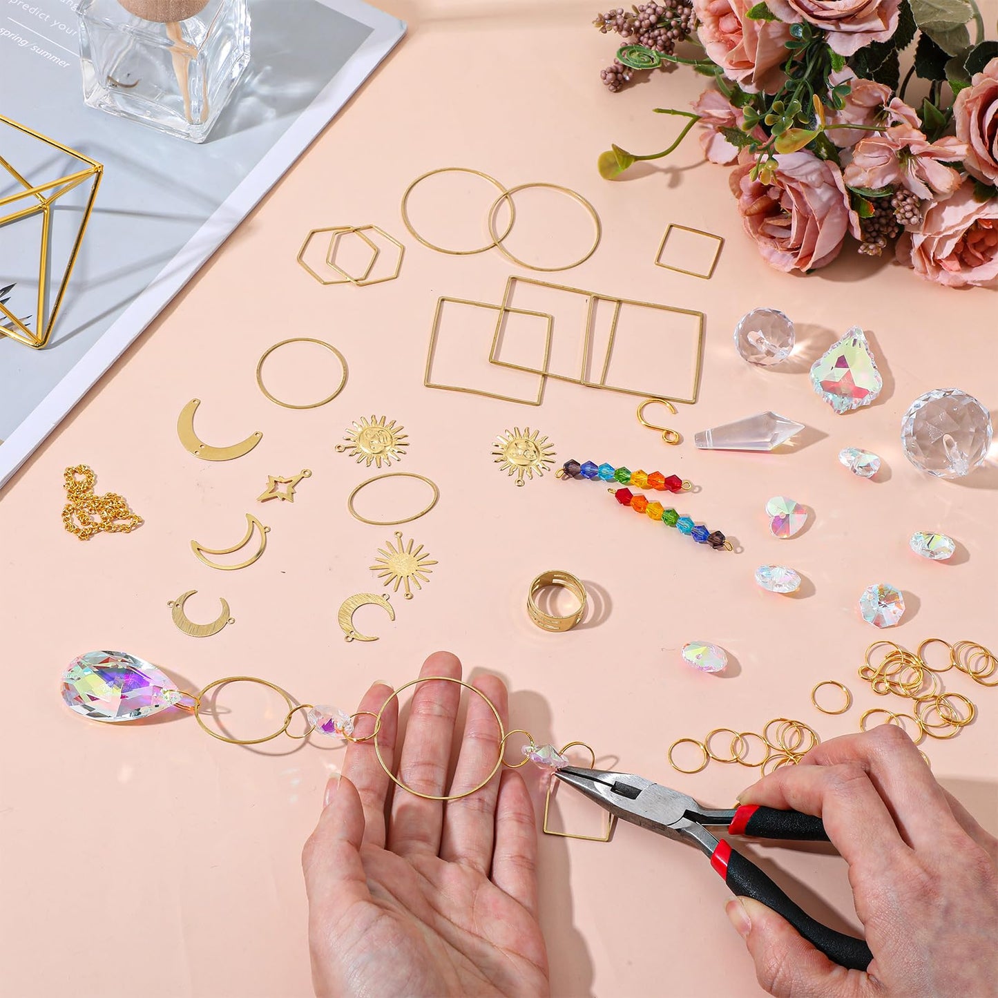 DIY Suncatcher Kits 400 Pcs Sun Catchers Making Kit Art and Crafts for Adults Prism Hanging Decorative Suncatcher with Crystals Rainbow Ball Maker for Window Garden Home Wedding Christmas Decor