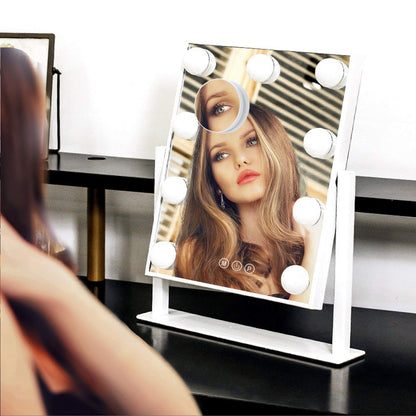 Lighted Makeup Mirror Hollywood Mirror Vanity Mirror with Lights, Touch Control Design 3 Colors Dimable LED Bulbs, Detachable 10X Magnification, 360°Rotation, (White) 12" L x 14" W