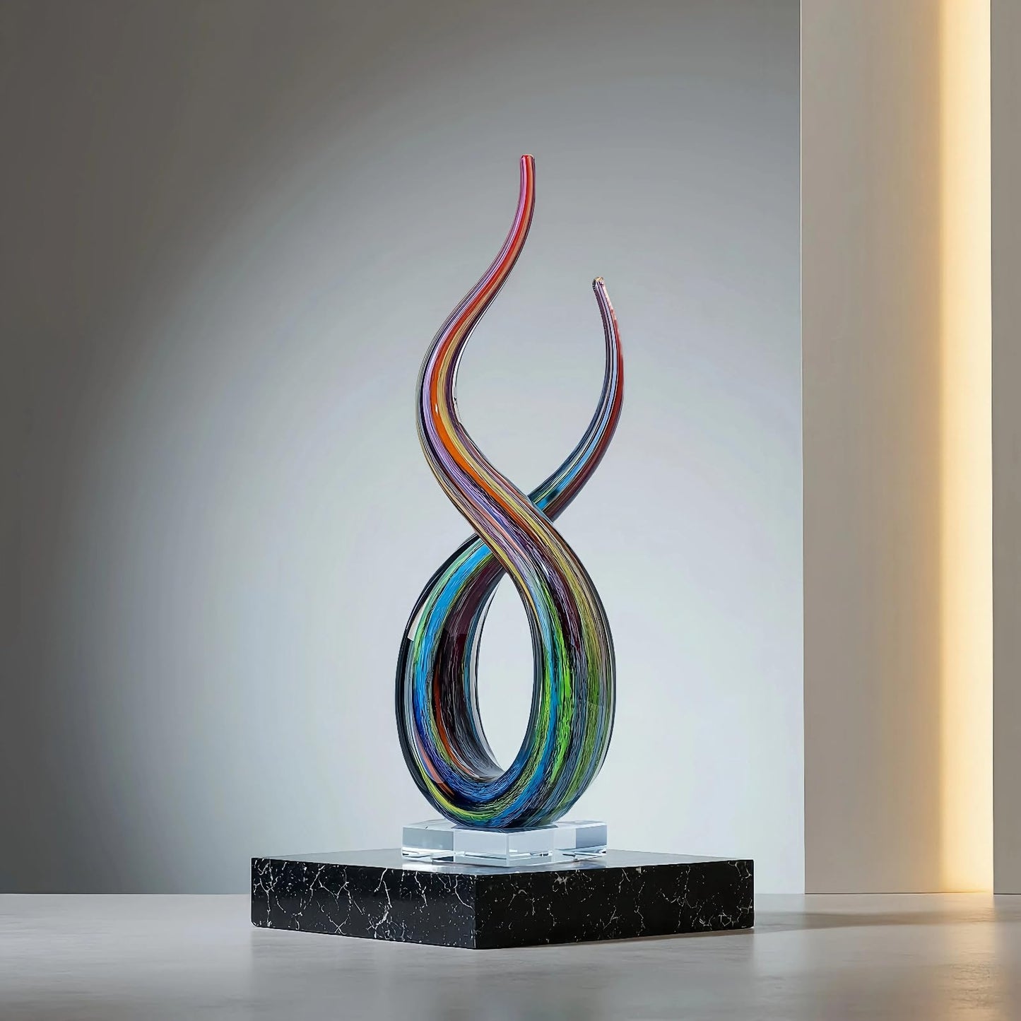 LLAVVD Hand Blown Murano Style Glass Sculpture, 14" Double Spiral Infinity Music Note Figurine Collectible, Modern Abstract Home Decor for Living Room Office Aquarium, Unique Gift for Art Lovers