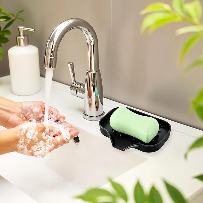 Sponge Holder with Drain Spout, Silicone Soap Dish