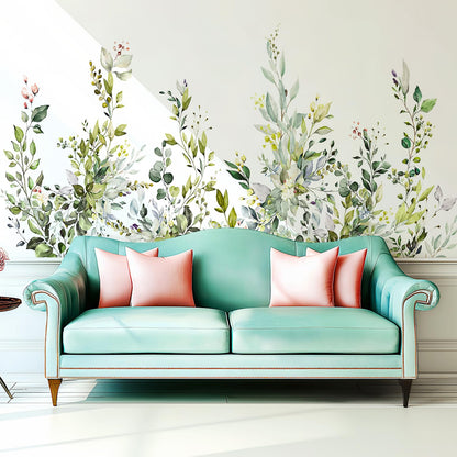 VePret Green Plants Leaves Wall Decals Peel and Stick, Large Floral Flowers Wall Stickers, Removable Vine Home Decor Art for Bedroom Living Room Classroom Office