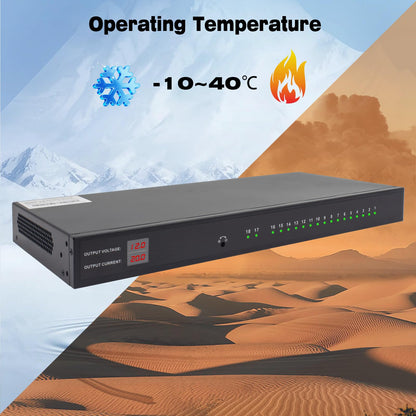 1U 12V 20A 18-Channel Rack Mount Power Supply – 12V 3-5A Distributed DC Output with Reset Fuse, 4 ft Replaceable AC Cord. Ideal for Security Cameras, DVRs, CCTV Systems, by UltraPoE