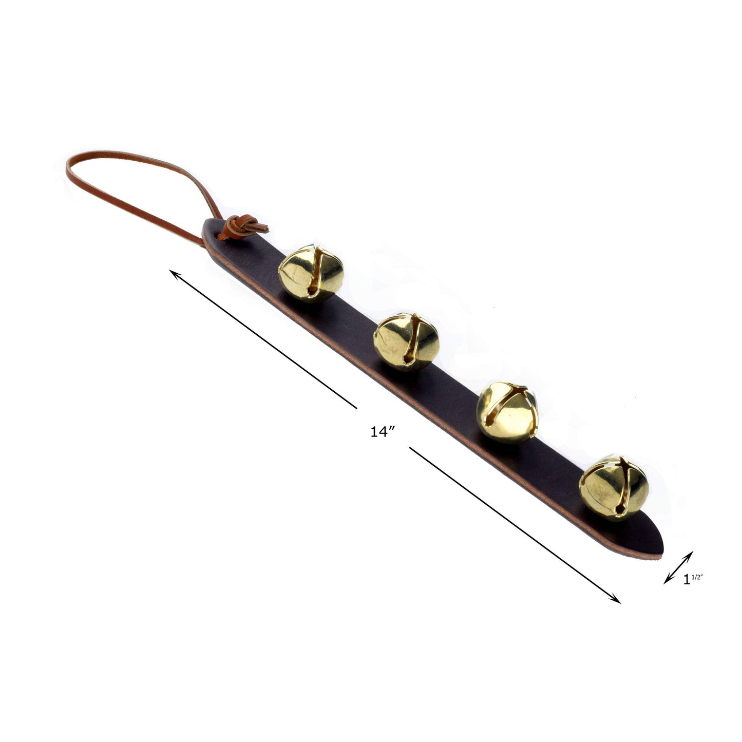 Amish Crafted Leather Strap Arctic Sleigh Bell Door Hanger Hanging Jingle Bells (Brown Leather, 14 Inches)
