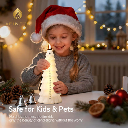 AFINETH Christmas Tree Candles with Remote, Real Wax Christmas Countdown Candle, Countdown to Christmas Battery Operated Candles, Xmas Flameless Advent Candle for Table Decor