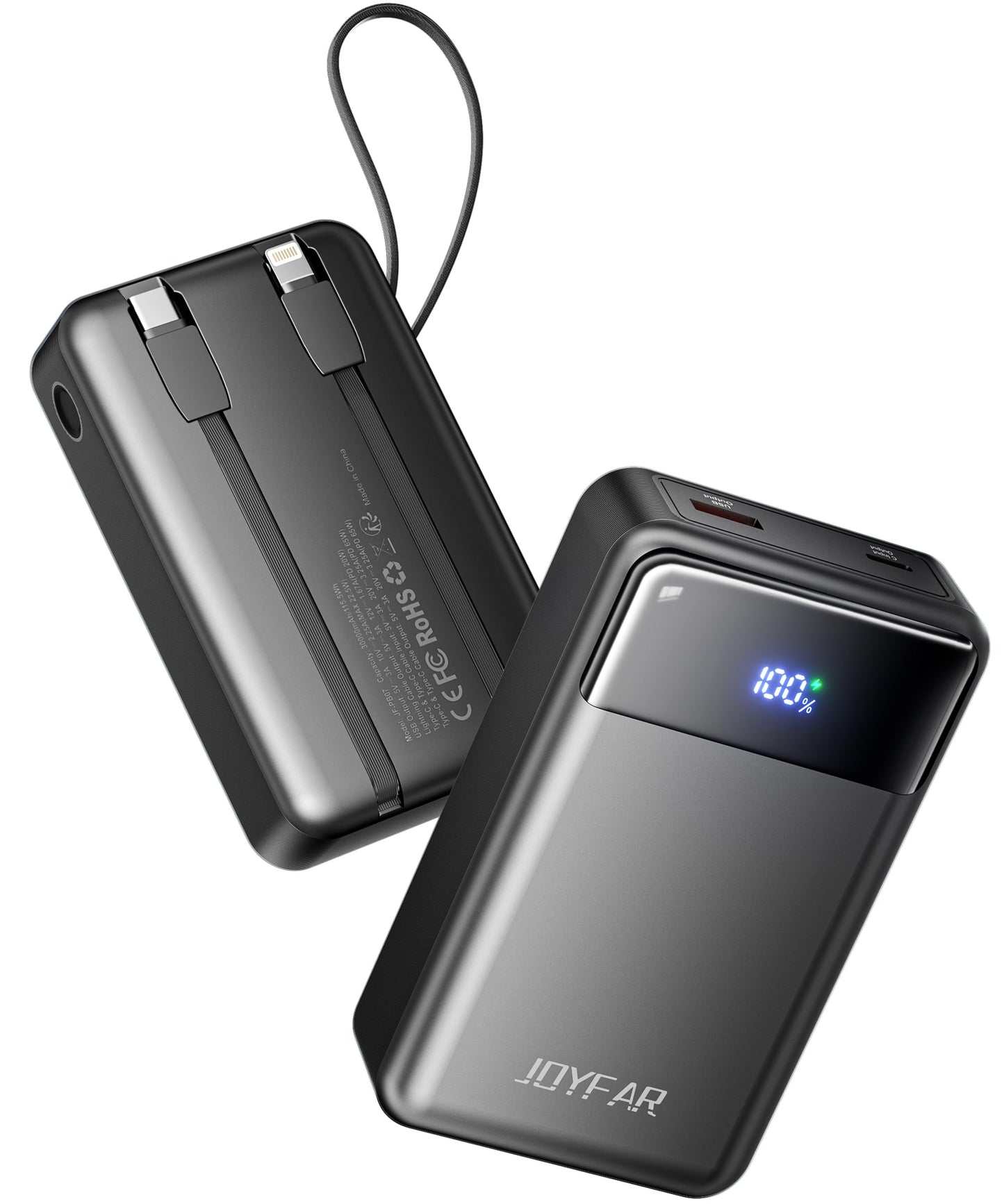 Portable-Charger-Power-Bank Travel Essentials Battery Pack USB C 30000mAh Built in Cable 22.5W Phone Fast Charging Powerbank Compatible with iPhone 16 15 14 13 12 11 iPad Samsung Google Xiaomi