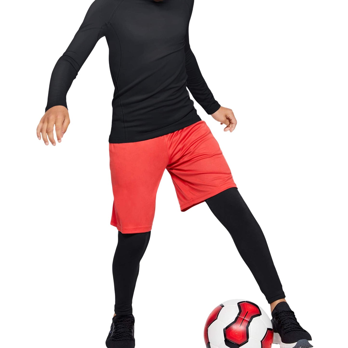 HOPLYNN Youth Boys' Compression Leggings Athletic Shirt Tights Top Base Layer Set Sports Youth for Kids Balck S