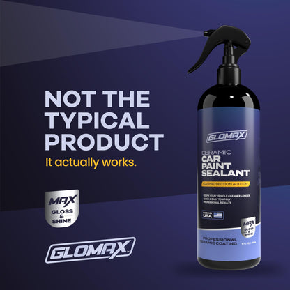 GLOMAX Ceramic Coating For Cars (16 oz.) - Hydrophobic Ceramic Car Wax Spray With Added UV PROTECTION - LONG LASTING Shiny Car Stuff - Spray Wax For Cars With 2 Micro Fiber Towels, Waterless Wash
