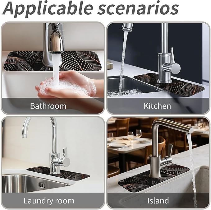 Kitchen Sink Splash Guard，Black cat hiding in jungle Faucet Mat Sink
