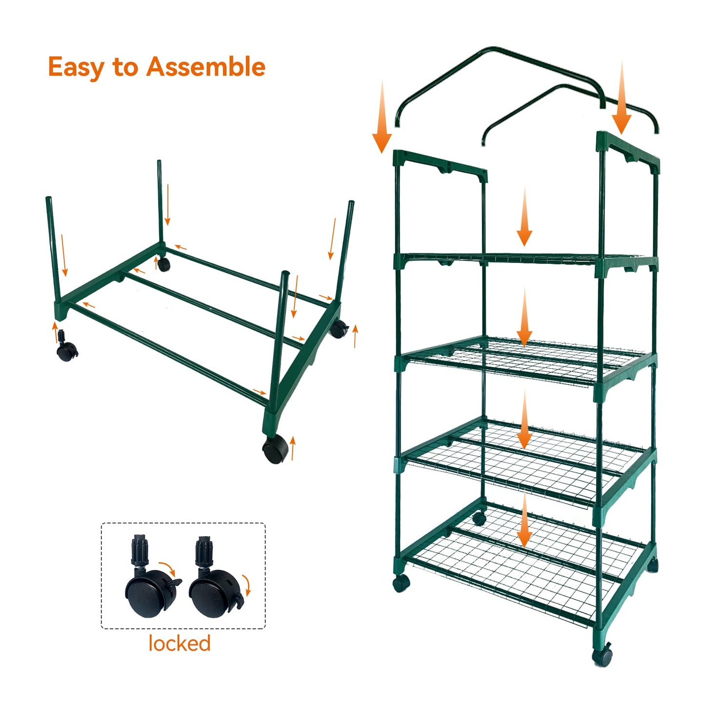Grandhom Mini Greenhouse,4 Tier Small Portable Greenhouses Kit with Caster Wheels and Roll-up Zipper PE Cover,Green House for Indoor Outdoor Seedling and Plant Growing 27.6" L x 19.7" W x 65" H,Green