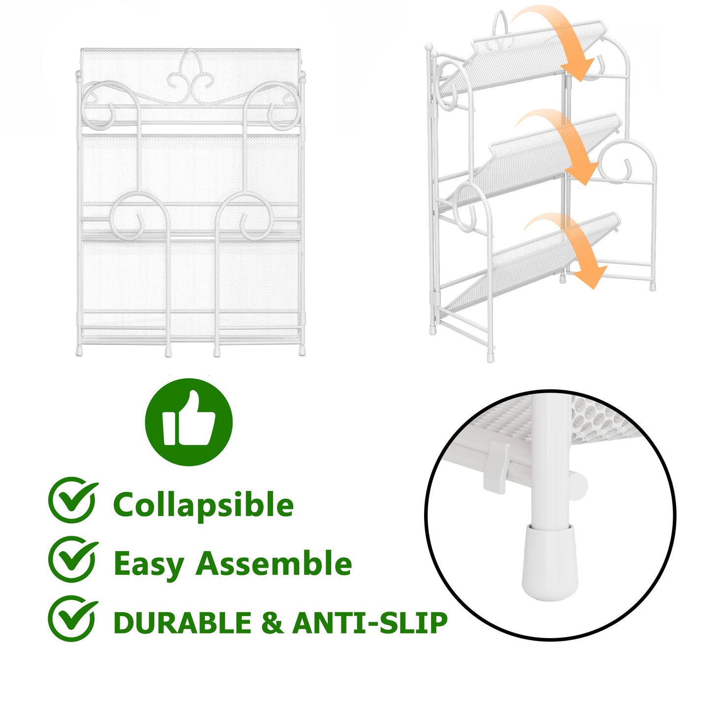 YIUKEA Bathroom Counter Organizer - Spice Rack Countertop 3 Tier Counter Shelf Organizer for Bathroom Kitchen Bedroom Foldable White