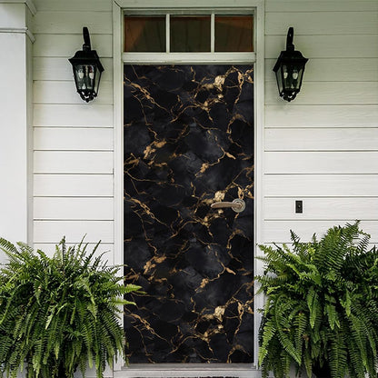 REDAMANCY Modern Black Gold Marble Abstract Peel and Stick Door Stickers Vinyl Mural Decals Decor Modern Wallpaper Self-Adhesive, Waterproof, Removable
