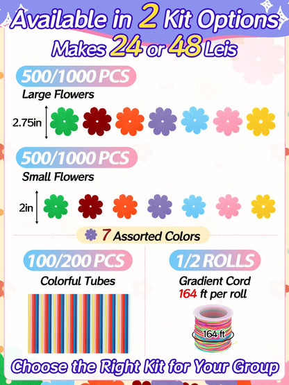 Cosweet Lei Making Craft Kit for Kids - Hawaiian Leis Bulk Makes 24 Flower Necklaces with 1000 Felt Flowers, Lei Craft Supplies for VBS, Classroom Activities & Luau Party Favors