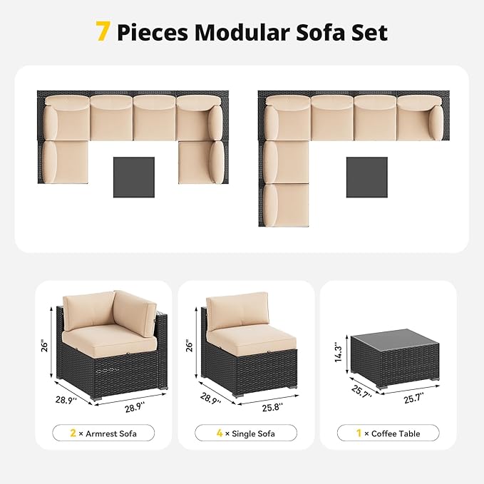 Aoxun Patio Furniture Set, 7 Piece Outdoor Sectional Sofas