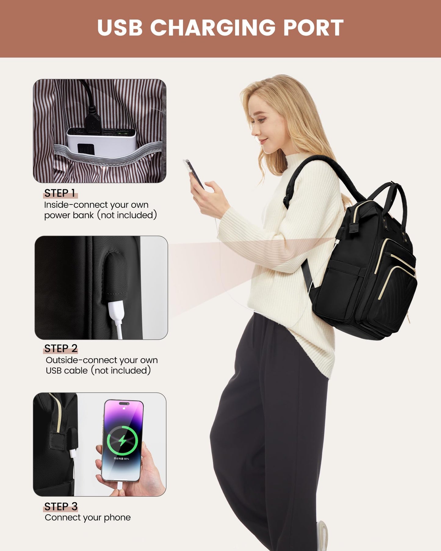 LOVEVOOK Laptop Backpack Womens, 15.6 inch Laptop Rucksack Bag for Women, Large Ladies Backpacks Waterproof School Bags with USB Port, Fashion Daypacks for Uni College Work Travel, Purple
