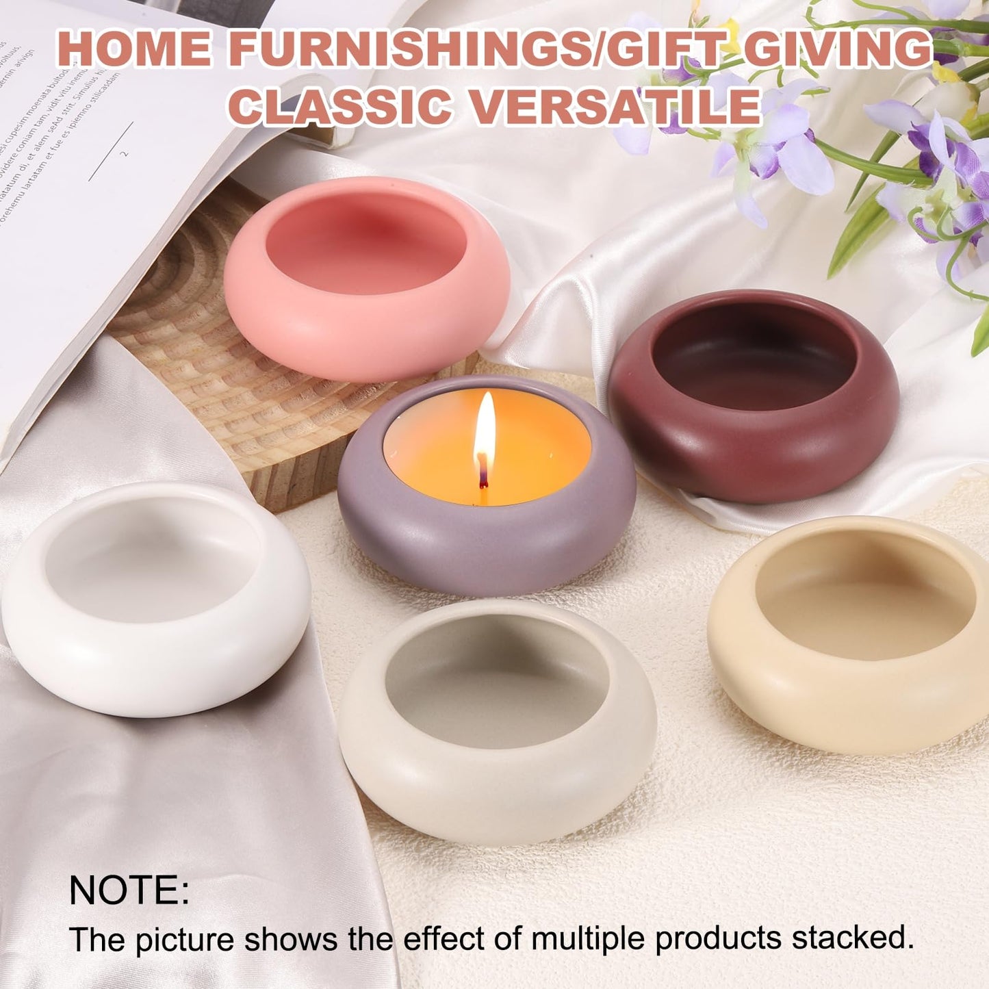 MECCANIXITY Pebble Tealight Candle Holders 4 Pcs Ceramic Candle Holders for Garden Desk Table Home Decor, Gray