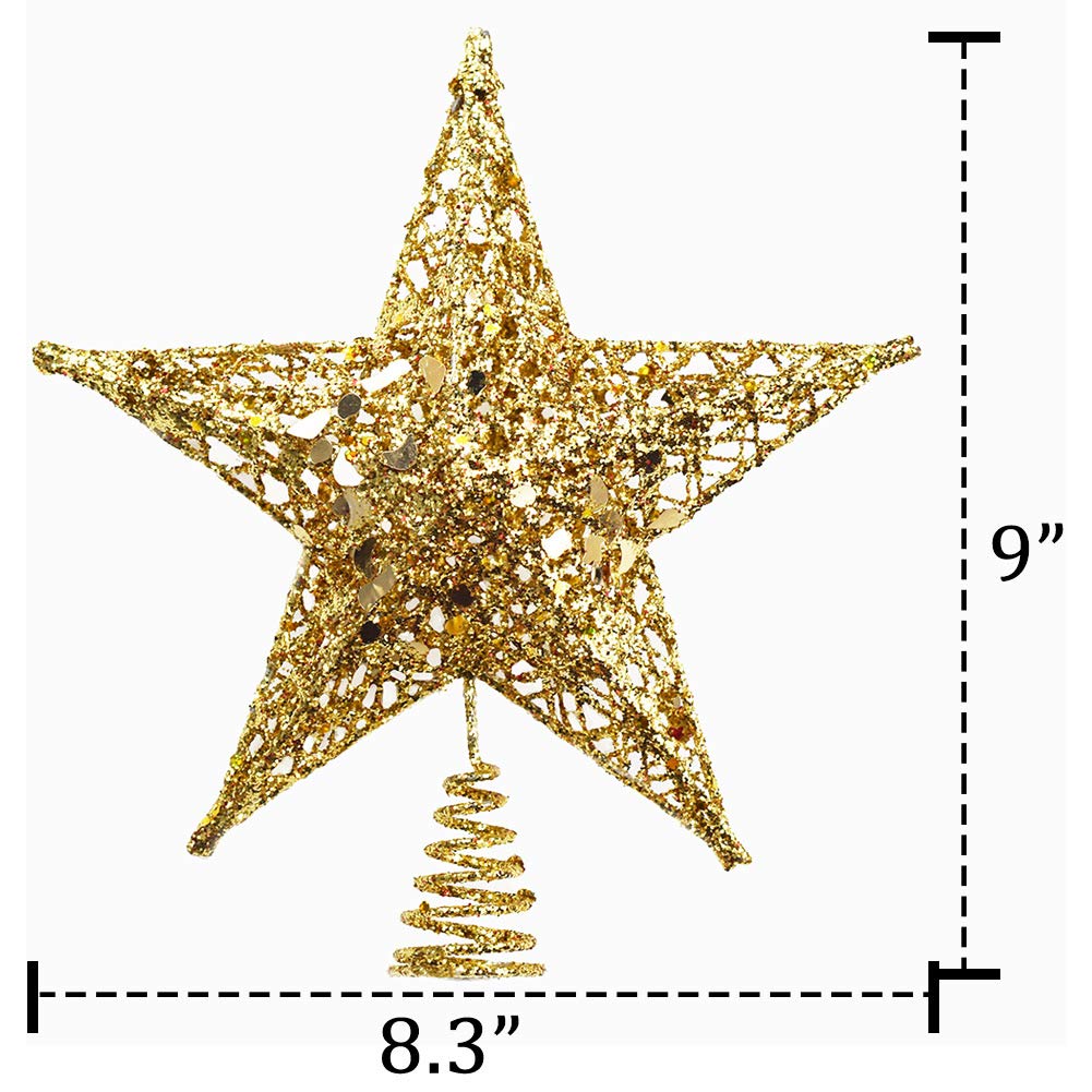 Christmas Tree Star Topper, Xmas Tree Topper Glittered 5 Point Star Treetop for Christmas Tree Ornament Indoor Party Home Decoration (Golden, 6inch)
