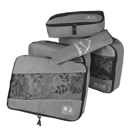 5pc Packing Cubes Set Large Travel Luggage Organizer 4 Cubes 1 Laundry Pouch Bag - Grey - Medium