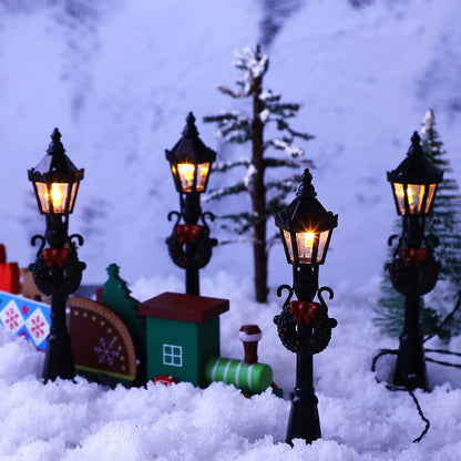 Christmas Lamp Post Village Accessories Village Fairy Lamp Train Lantern Lamp Miniature Street Lamp Decorative Street Lights for DIY Dollhouse Village Pathway (Classic Style, 4 Pieces)