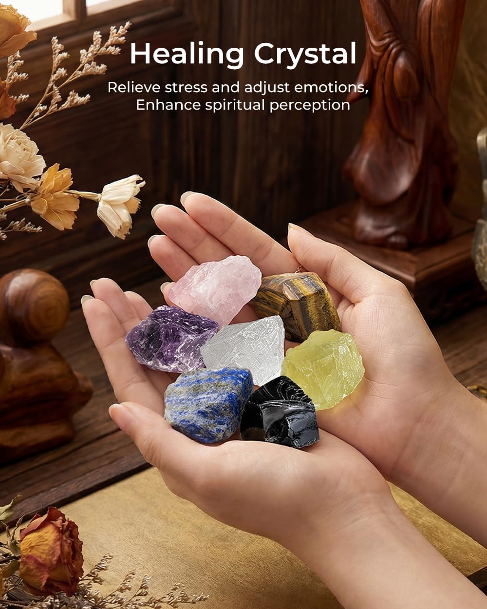 Crystals and Healing Stones - Thumb Worry Stones for Stress Relief Gifts - 7 Chakra Crystal Stones Set, Real Natural Raw Reiki Positive Energy for Meditation, Birthday Crystal Gifts Set for Women