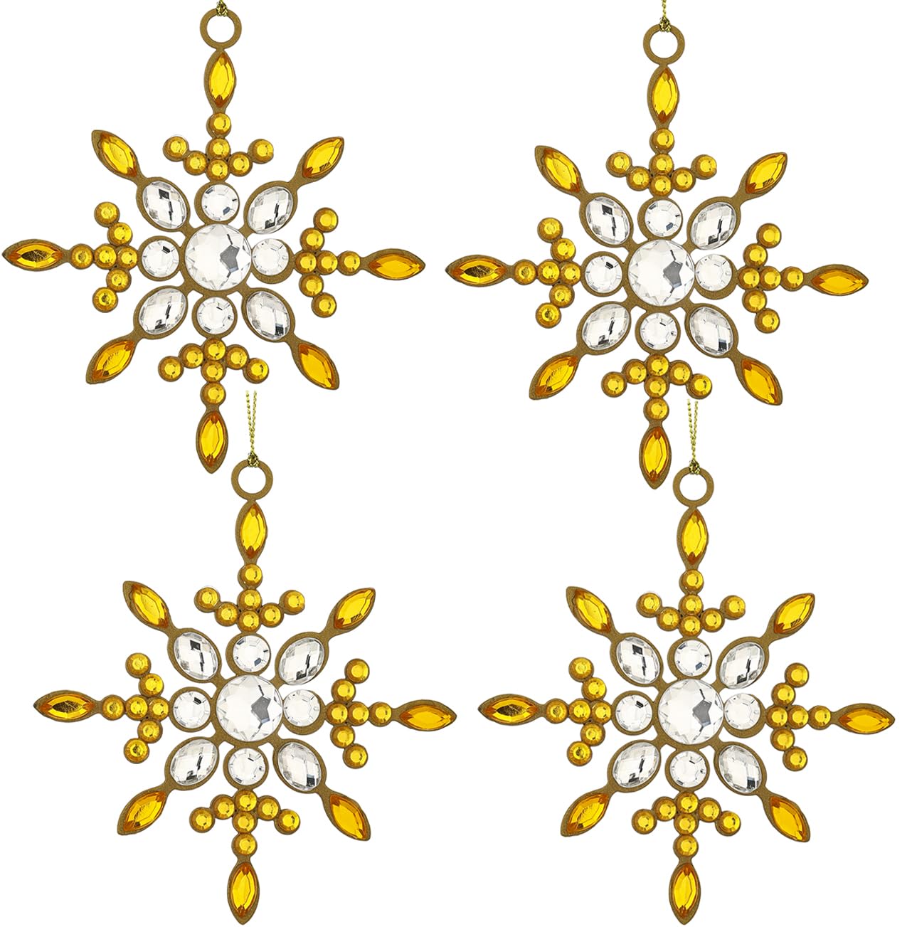 4 pcs Gold Sparkling Snowflake Christmas Ornaments-Large Christmas Tree Decoration- Hanging Reinstone Christmas Snowflake Ornaments for Christmas Tree Winter Supplies (4, Gold)