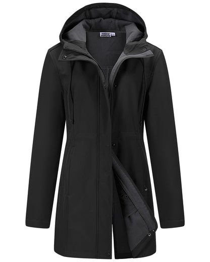 Outdoor Ventures Softshell Jacket Ladies Rain Jacket Functional Lightweight Rain Coat Windbreaker Waterproof Hiking Jacket Breathable Outdoor Jacket with Hood for Spring Fall Winter Black M