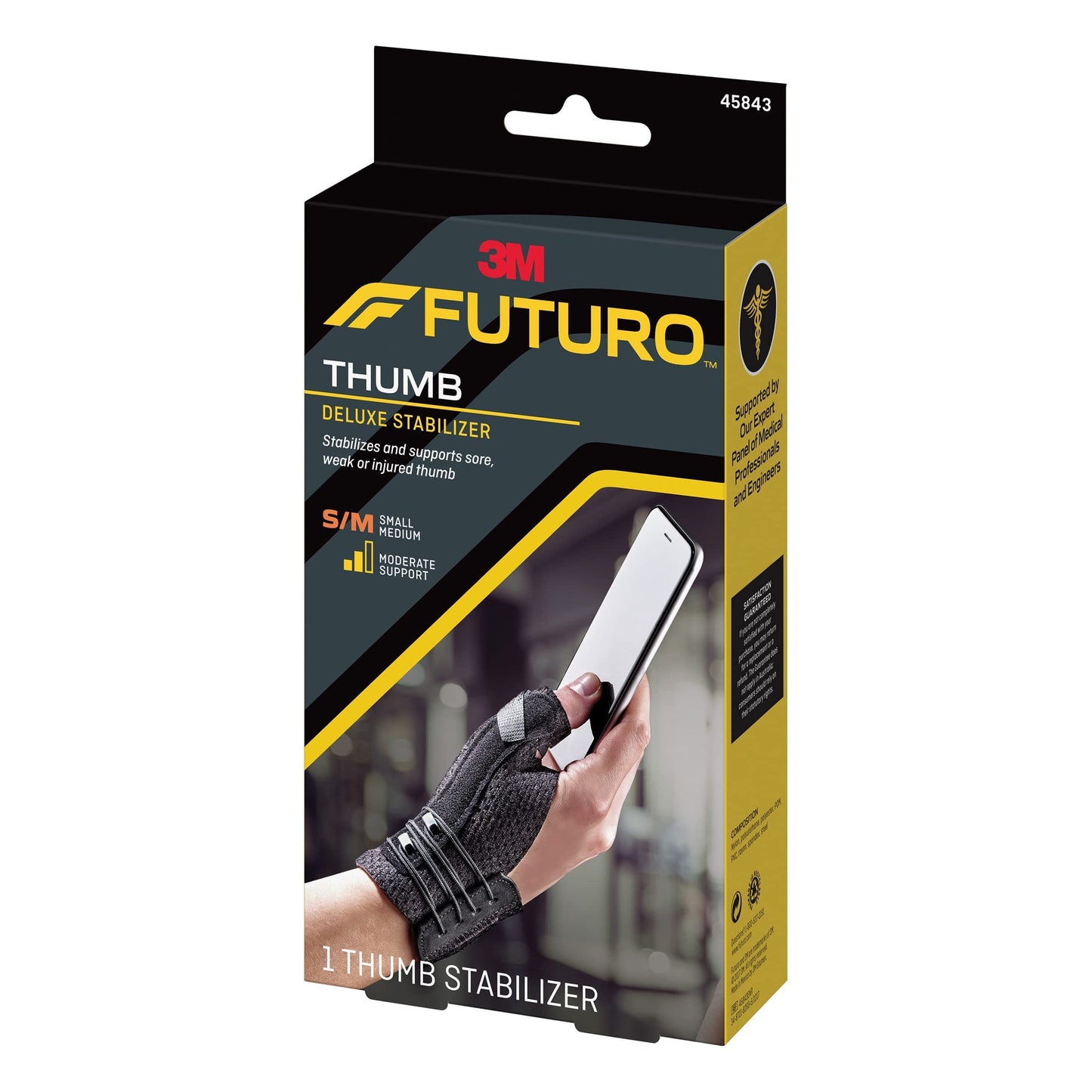 Futuro Deluxe Thumb Stabilizer, Left or Right Hand, Small/Medium Size, Adjustable, Stabilizes and Supports Sore, Weak or Injured Thumb, Soft and Breathable Materials Enhance Comfort, 1 Piece