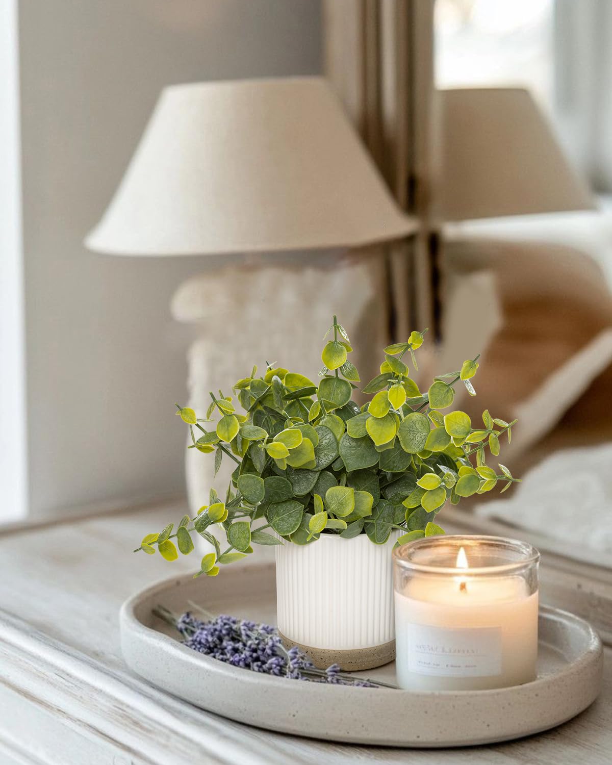 Coferset Small Fake Plants Eucalyptus Potted Artificial Plants Faux Plant Greenery in Ceramic Pot for Bedroom Kitchen House Living Room Shelves Farmhouse Table Office Desk Bathroom Home Indoor Decor