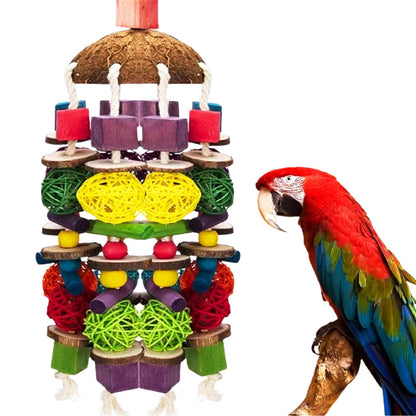 MQUPIN Large Parrot Toys 22 Inch Chewing Parrot Toy Upgraded,Parakeet Cage Bite Toys,Hanging Multicolored Natural Wooden Quaker Parrot Toys African Grey for Large Parrot (Colourful)